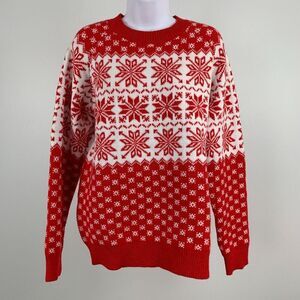 Zaful Sweater sz Small Ugly Xmas Party Red Ivory Snowflakes New NWT